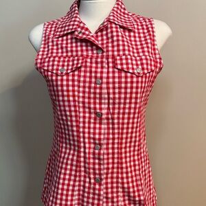 Vintage Red Gingham GAP Snap-Front Sleeveless 100% Cotton Shirt Size Small